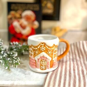 Arlington Designs Gingerbread House Cup Hand-painted Ceramic Pinkmas 16 oz